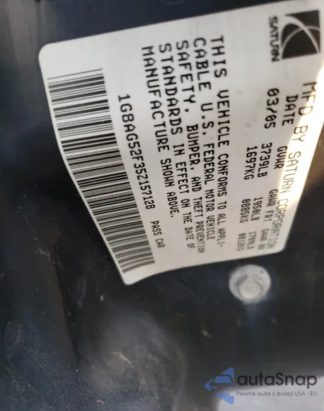 2005 Saturn Ion Level 1 from USA, damaged, VIN 1G8AG52F35Z157128